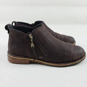 Ugg Clementine Ankle Boot Womens 8 Brown Leather Shearling Lined Side Zip Bootie